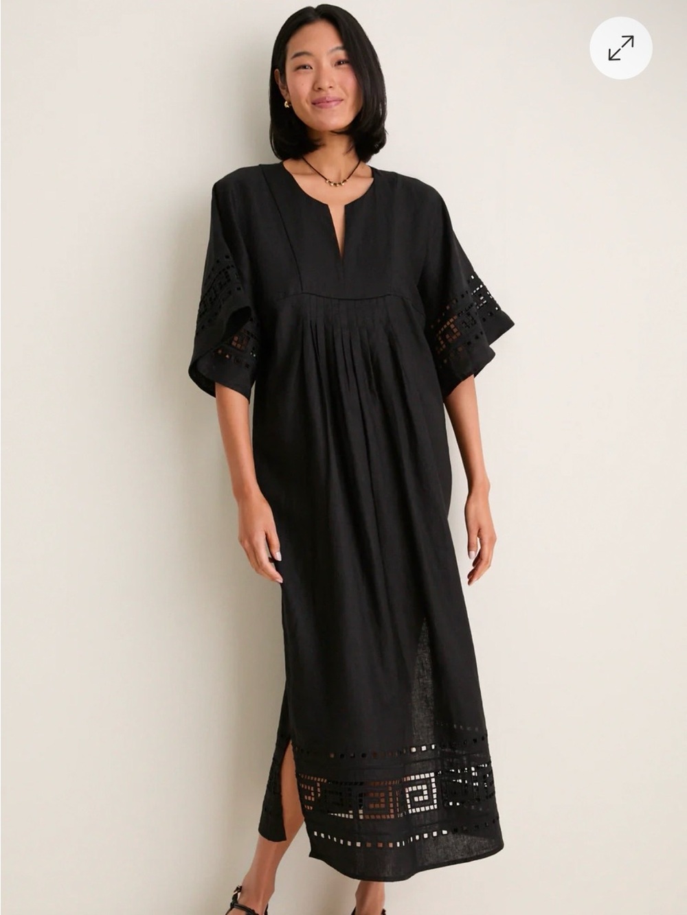 Tuckernuck Embroidered Linen Adrianne Dress XS Black NWT